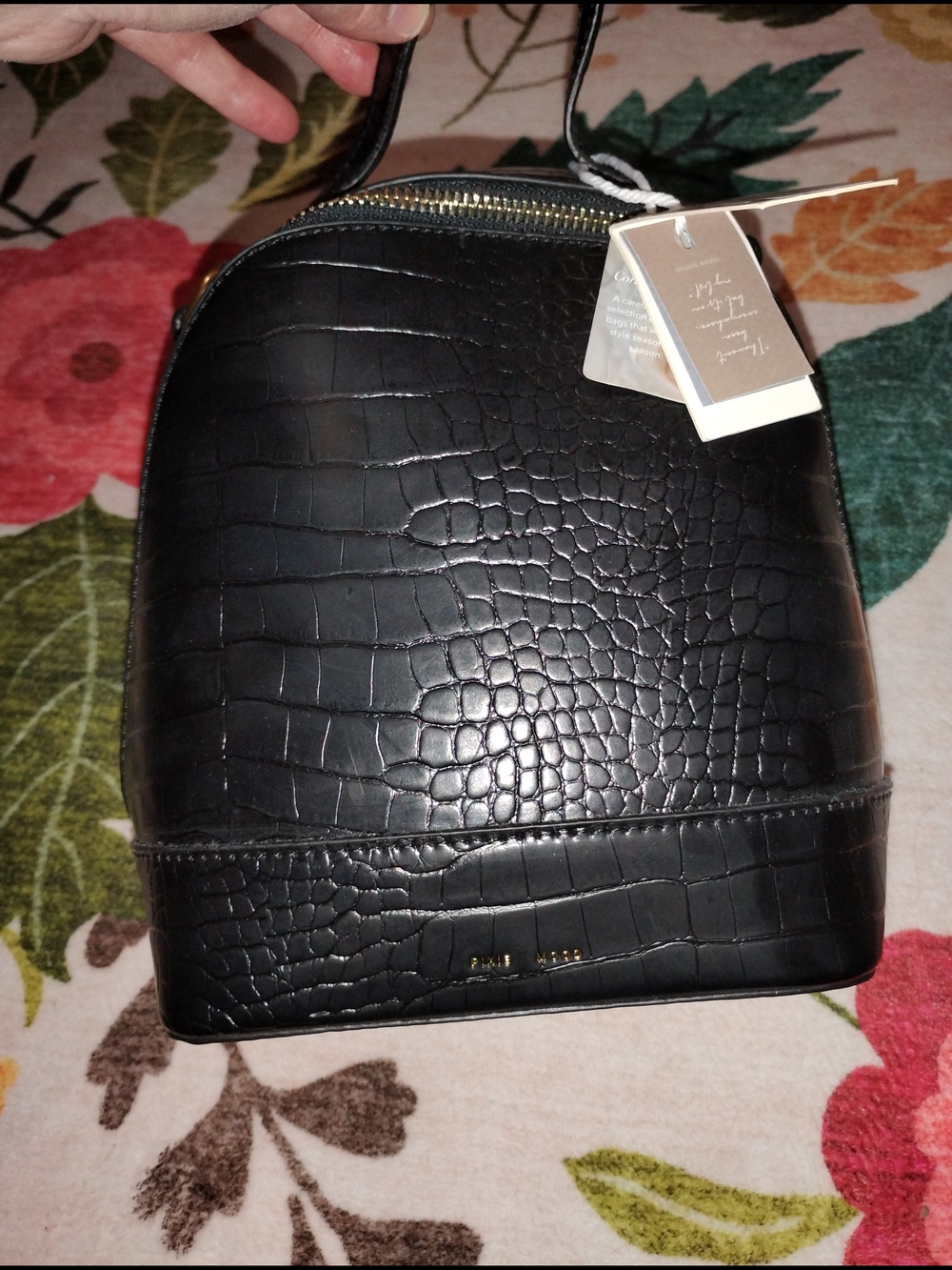 Black Croc-Embossed Mini Backpack - Unbranded